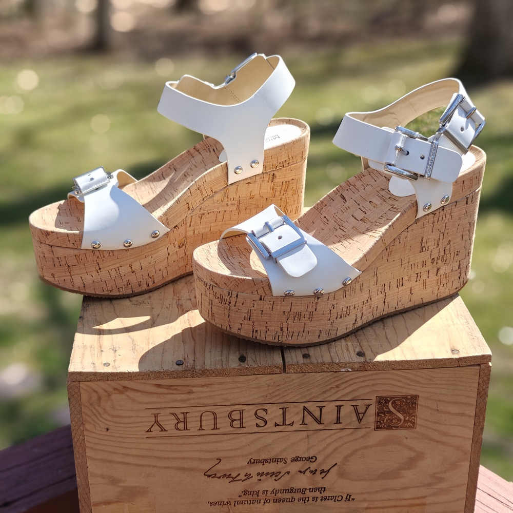 NWT Michael Kors White Cork Platform Wedge Sandals - Picture 5 of 10